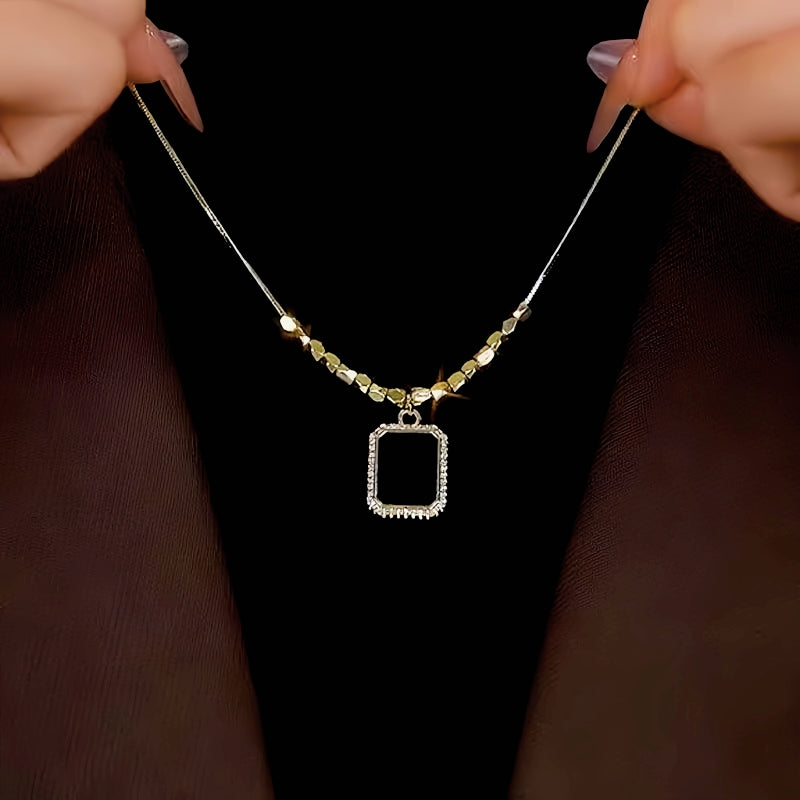 14K Gold-Plated Diamond Black Square Necklace