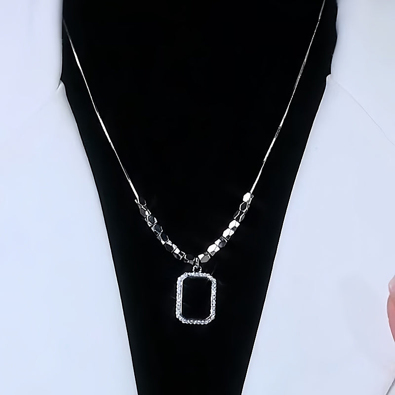 14K Gold-Plated Diamond Black Square Necklace