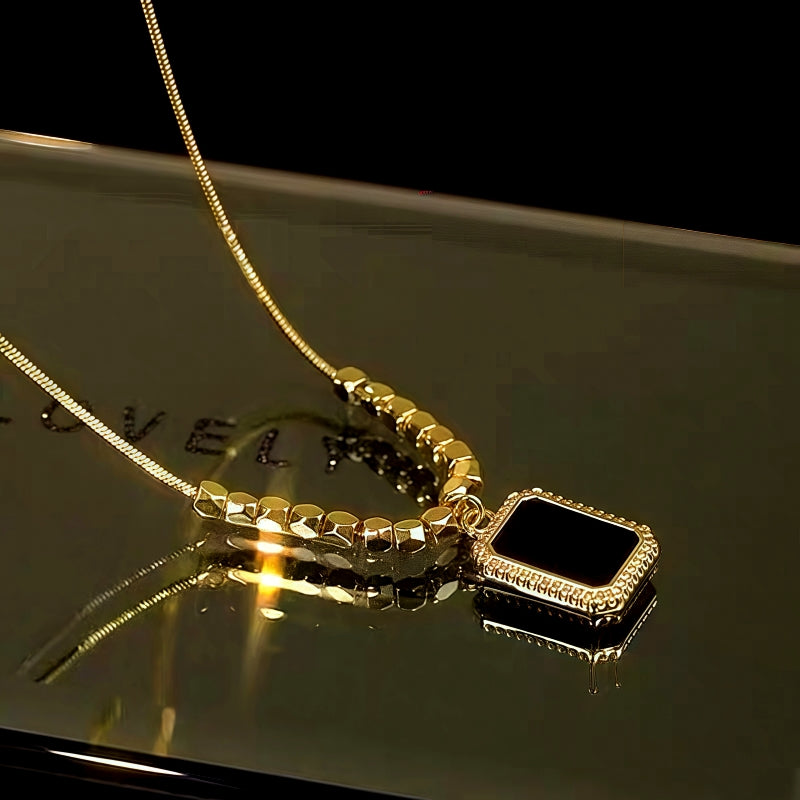 14K Gold-Plated Diamond Black Square Necklace