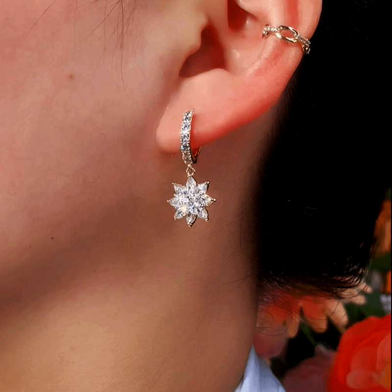 14K Gold-Plated Diamond Bling Sunflower Earrings
