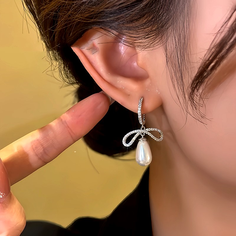14K Gold-Plated Diamond Bow Bead Earrings