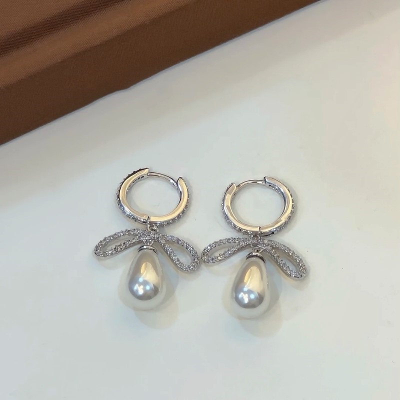 14K Gold-Plated Diamond Bow Bead Earrings