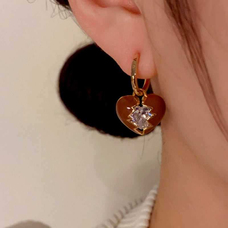 14K Gold-Plated Diamond Broken Heart Earrings