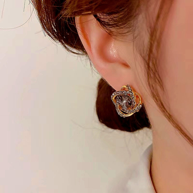 14K Gold-Plated Diamond Brown Crystal Studs
