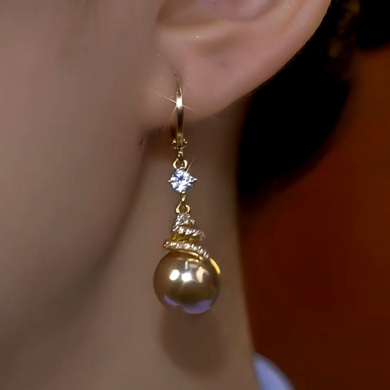 14K Gold-Plated Diamond Brown Pearl Earrings