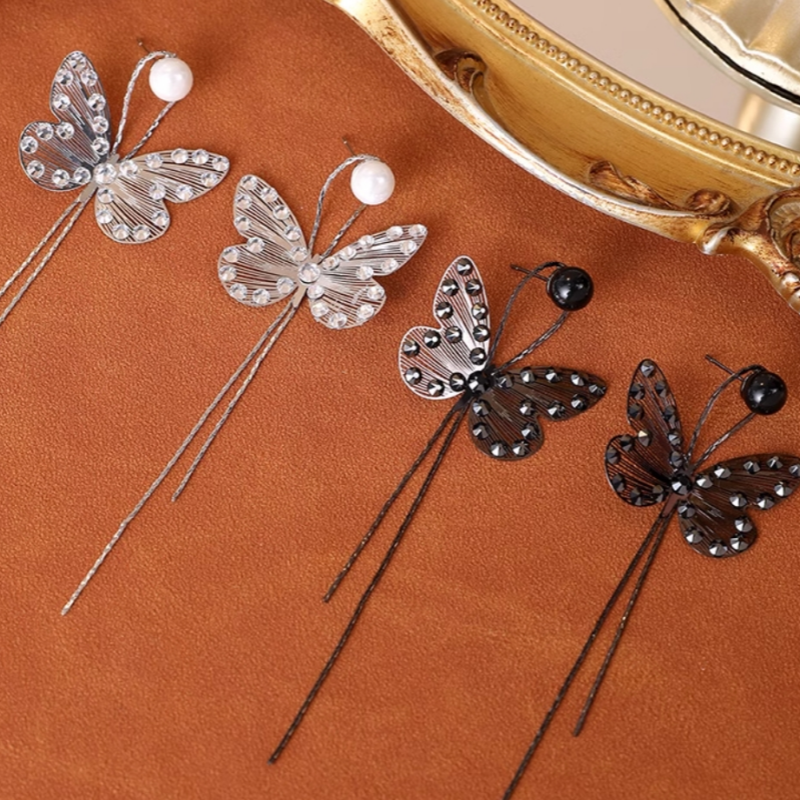 14K Gold-Plated Diamond Butterfly Long Tassel Earrings