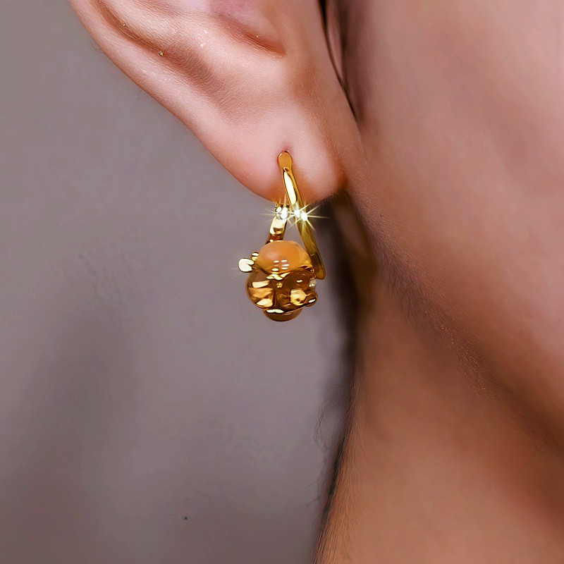 14K Gold-Plated Diamond Cat's Eye Stone Earrings