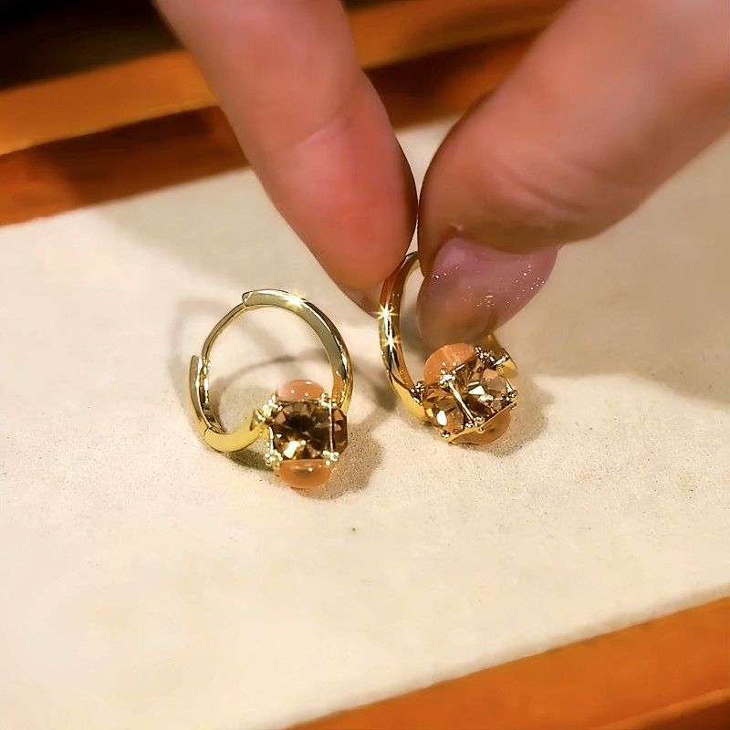 14K Gold-Plated Diamond Cat's Eye Stone Earrings