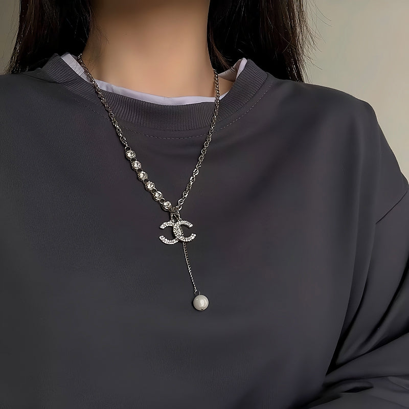 14K Gold-Plated Diamond Double C Letter Pendant Necklaces