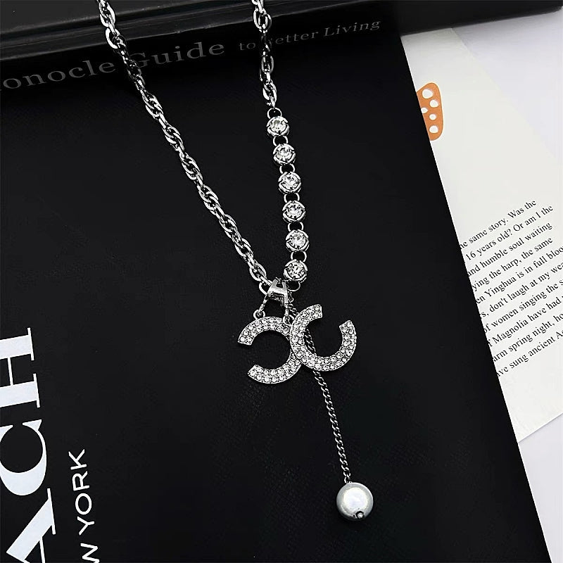 14K Gold-Plated Diamond Double C Letter Pendant Necklaces