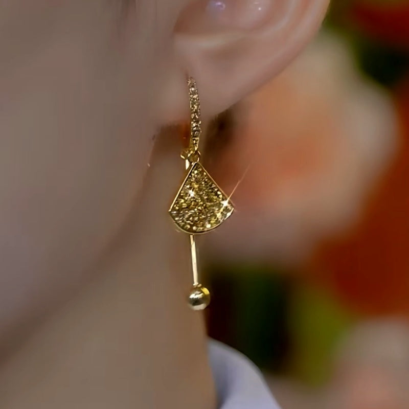 14K Gold-Plated Diamond Fan-Shaped Earrings