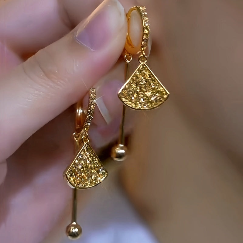 14K Gold-Plated Diamond Fan-Shaped Earrings