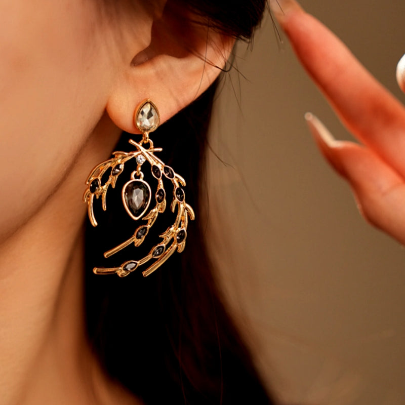 14K Gold-Plated Diamond Feather Earrings