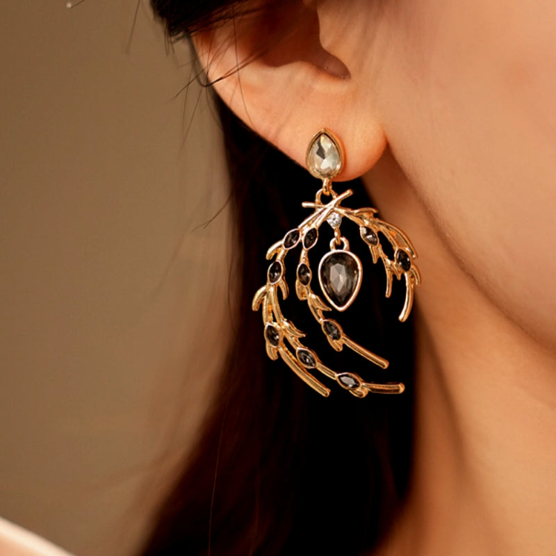 14K Gold-Plated Diamond Feather Earrings