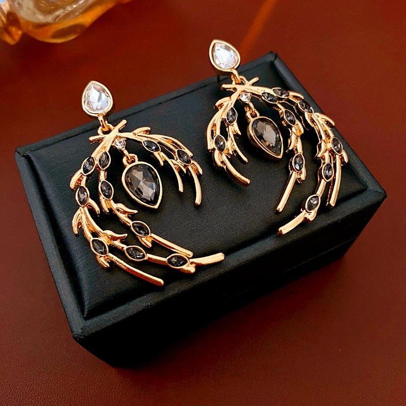 14K Gold-Plated Diamond Feather Earrings