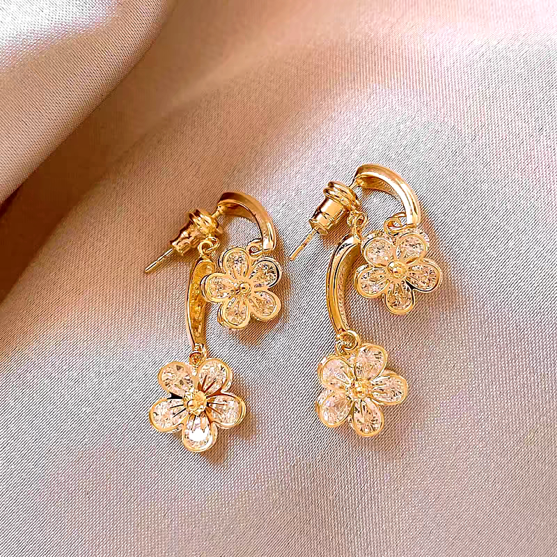 14K Gold-Plated Diamond Flower Earrings