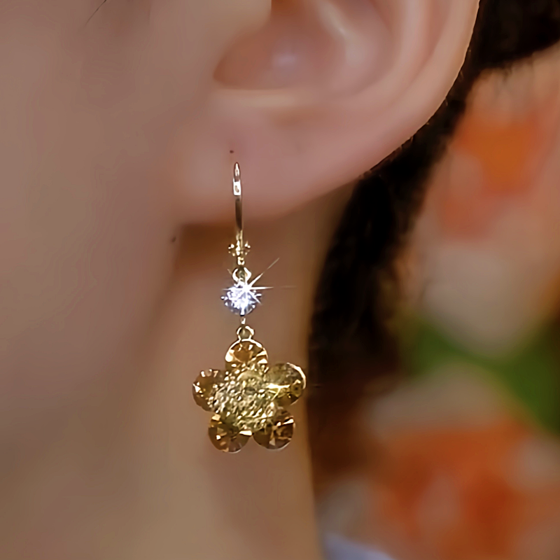 14K Gold-Plated Diamond Flower Earrings