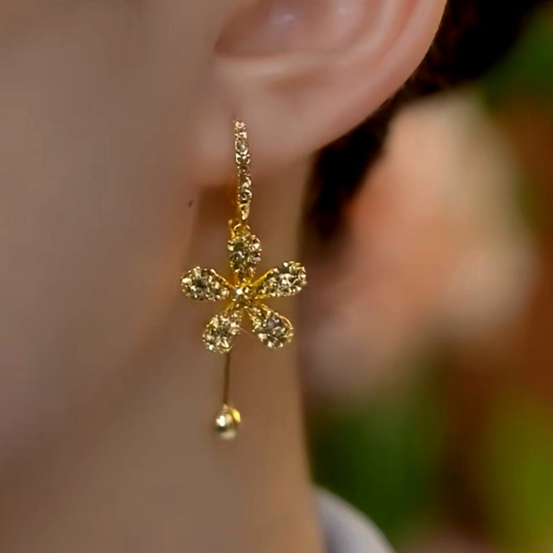 14K Gold-Plated Diamond Flower Earrings