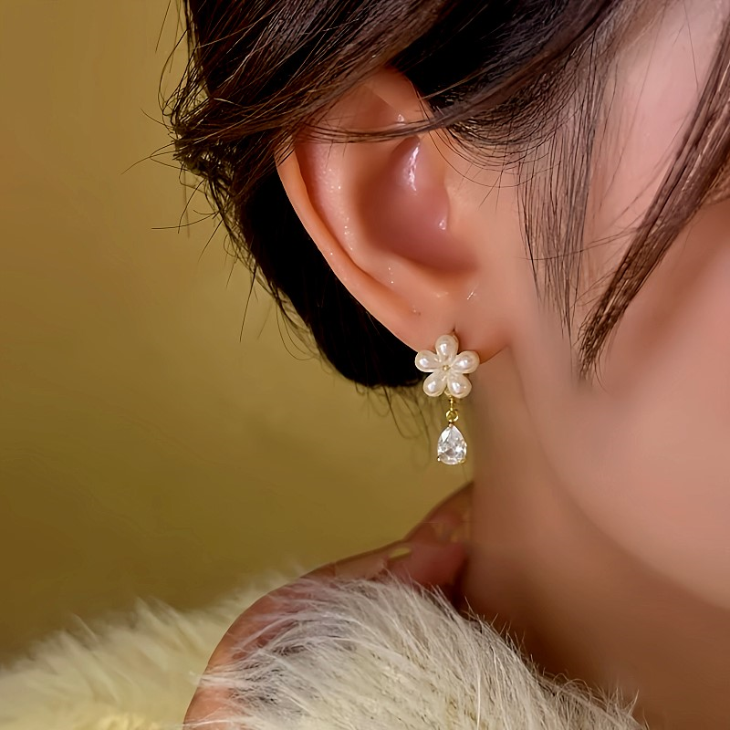 14K Gold-Plated Diamond Flower Earrings