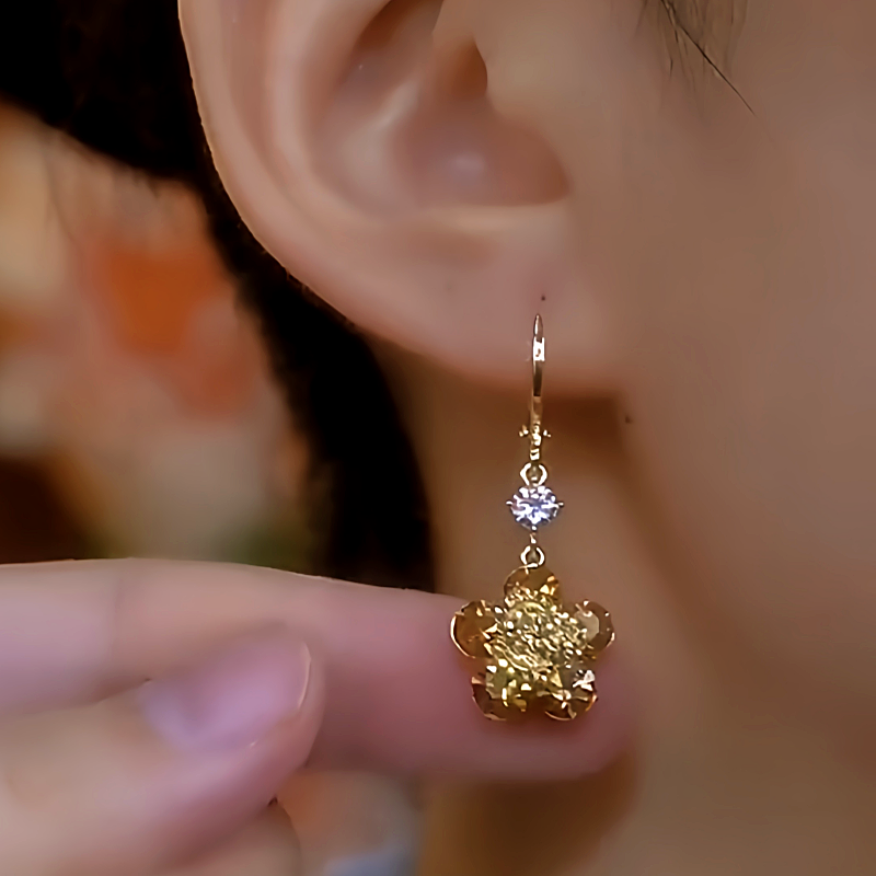 14K Gold-Plated Diamond Flower Earrings