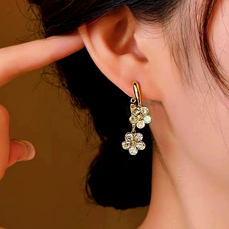 14K Gold-Plated Diamond Flower Earrings