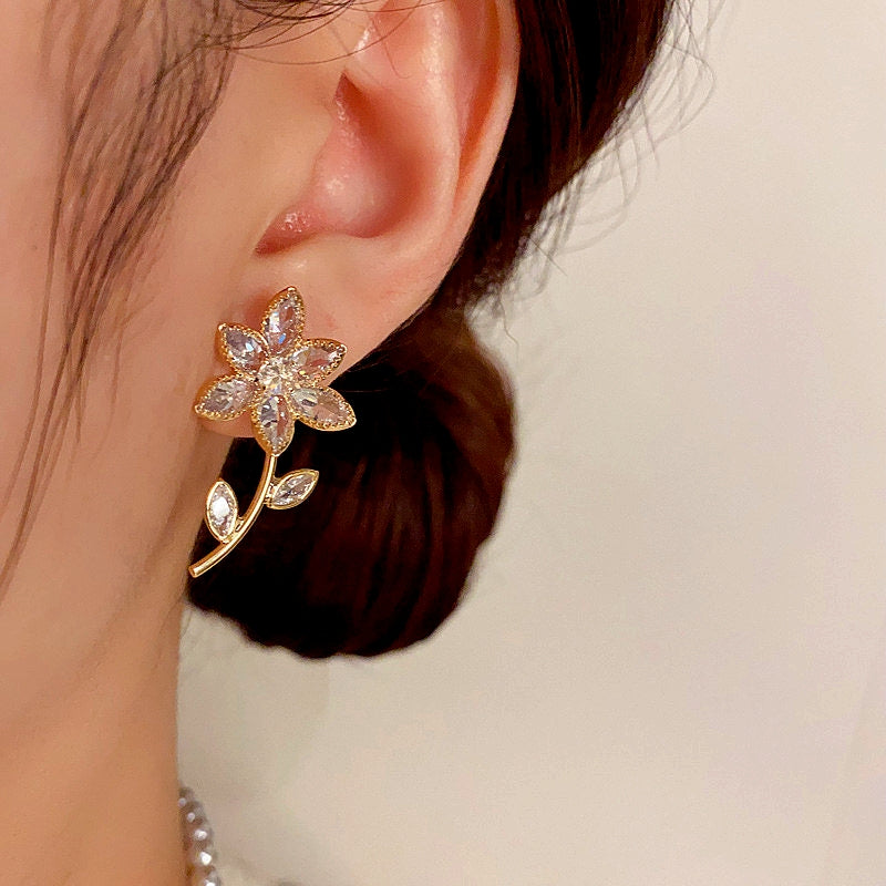 14K Gold-Plated Diamond Flower Earrings