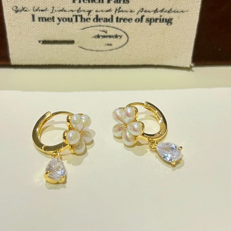 14K Gold-Plated Diamond Flower Earrings