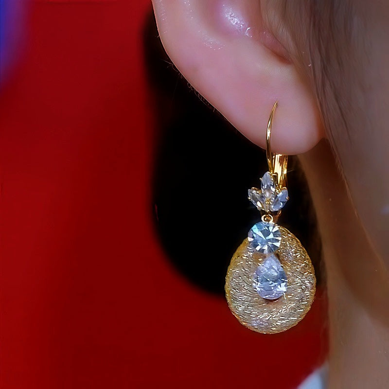 14K Gold-Plated Diamond Flower Mesh Crystal Earrings