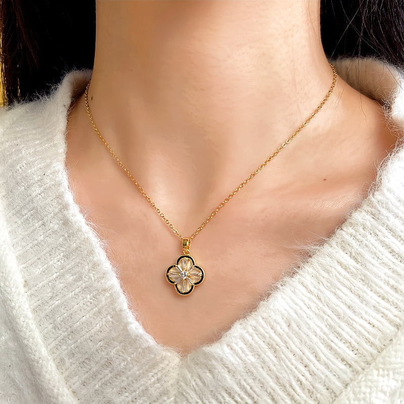 14K Gold-Plated Diamond Four-Leaf Flower Necklaces