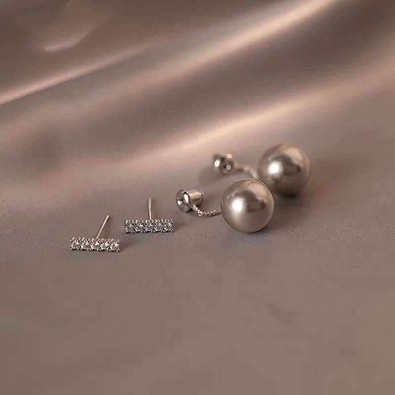 14K Gold-Plated Diamond Gray Pearl Earrings