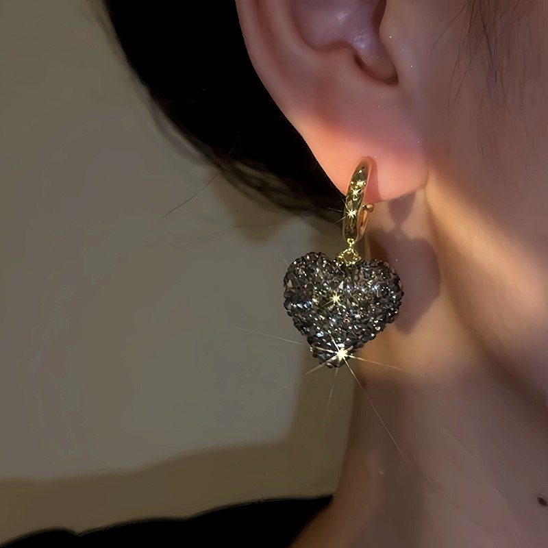 14K Gold-Plated Diamond Heart Earrings