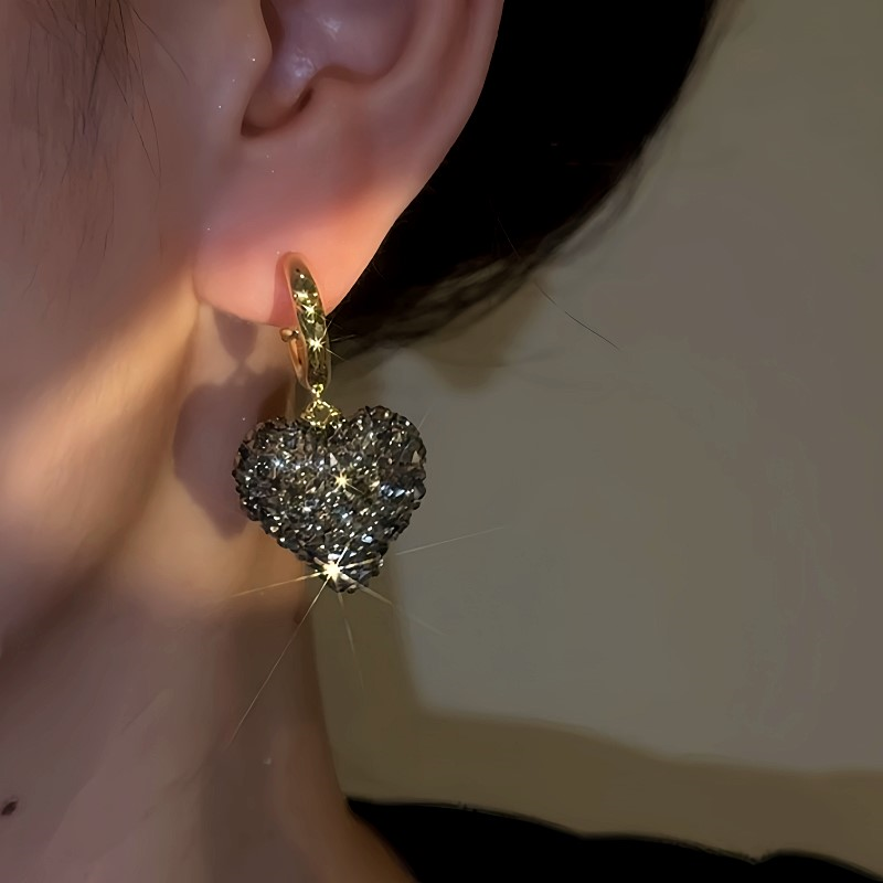 14K Gold-Plated Diamond Heart Earrings
