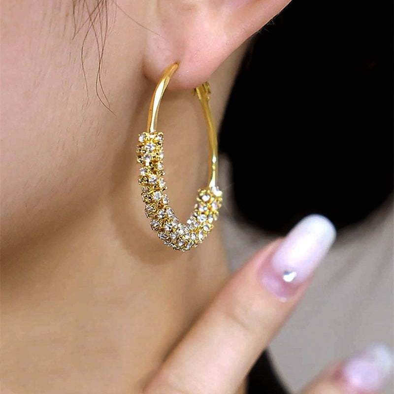 14K Gold-Plated Diamond Hoop Earrings