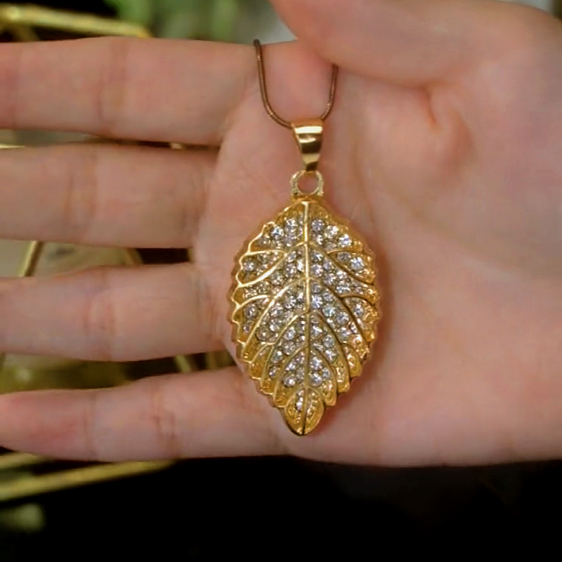 14K Gold-Plated Diamond Leaf Sweater Chain Necklace