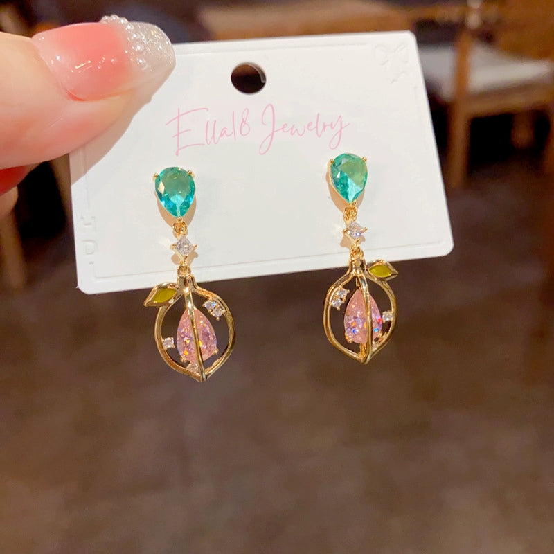 14K Gold-Plated Diamond Leaf Tassel Earrings