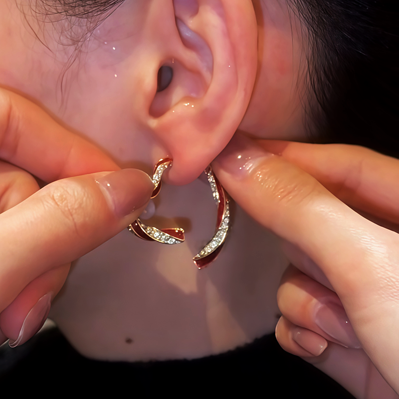 14K Gold-Plated Diamond Oil Drop Heart-Design Earrings
