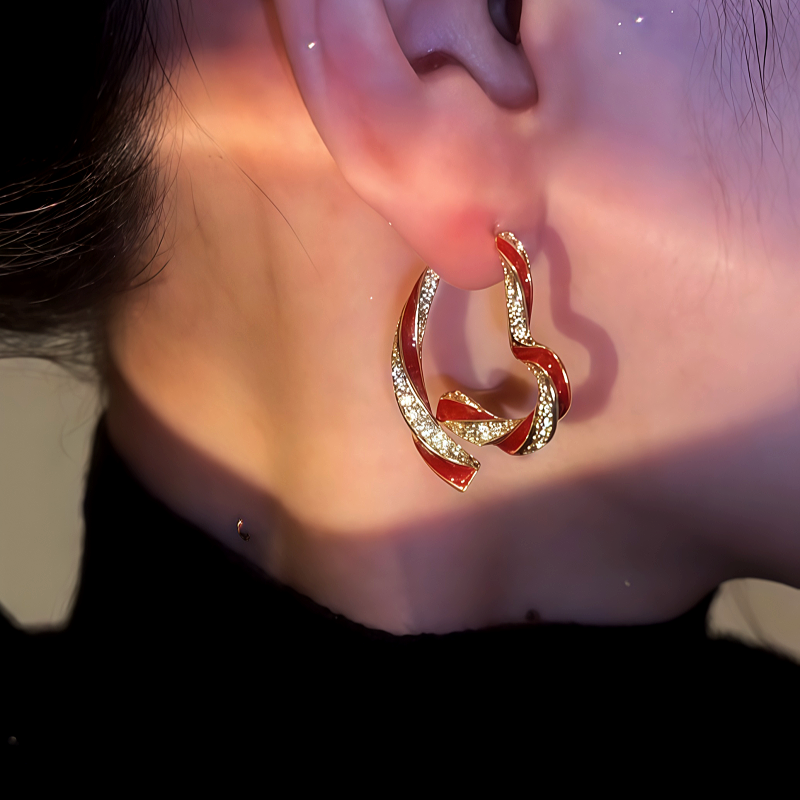 14K Gold-Plated Diamond Oil Drop Heart-Design Earrings