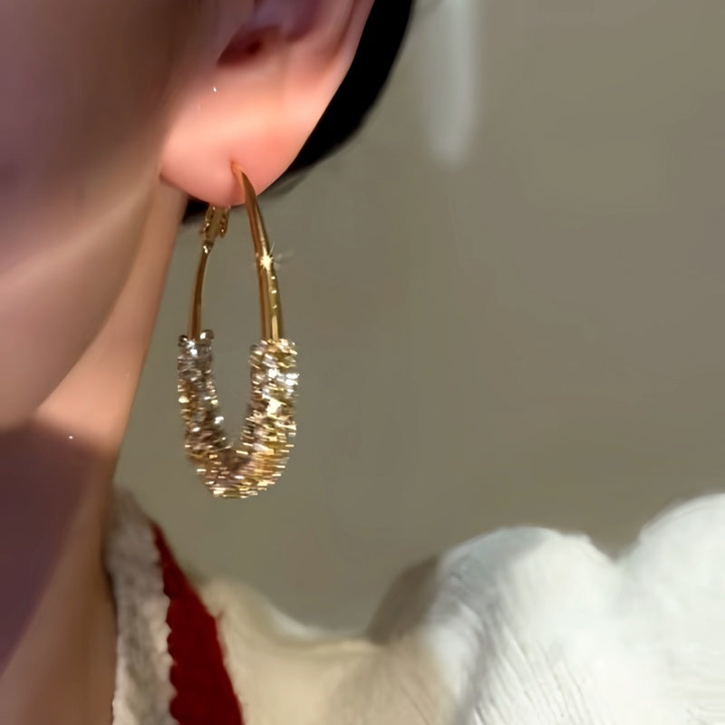 14K Gold-Plated Diamond Oval Hoop Earrings