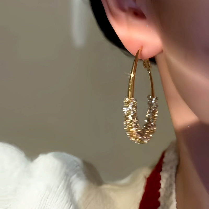 14K Gold-Plated Diamond Oval Hoop Earrings