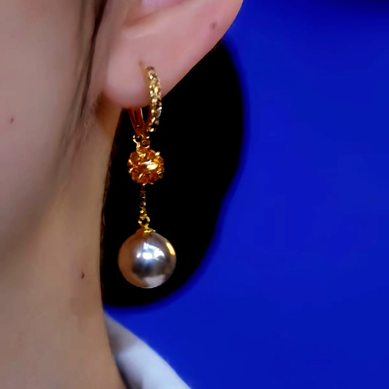 14K Gold-Plated Diamond Pearl Earrings