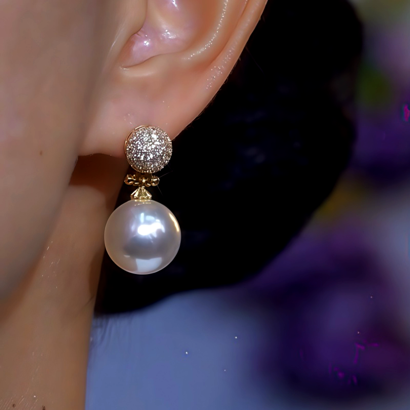 14K Gold-Plated Diamond Pearl Earrings