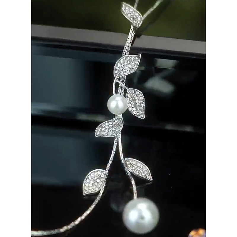 14K Gold-Plated Diamond Pearl Leaf Sweater Necklace