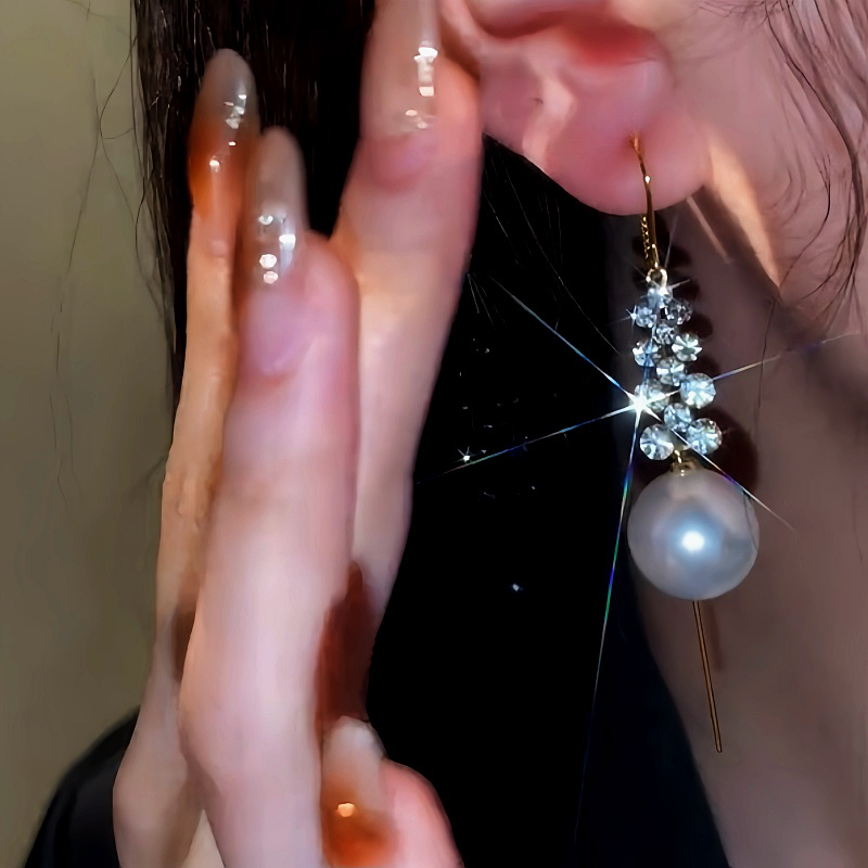 14K Gold-Plated Diamond Pearl Threader Earrings