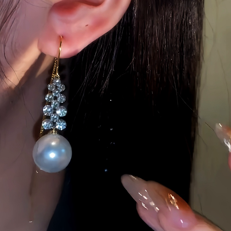 14K Gold-Plated Diamond Pearl Threader Earrings