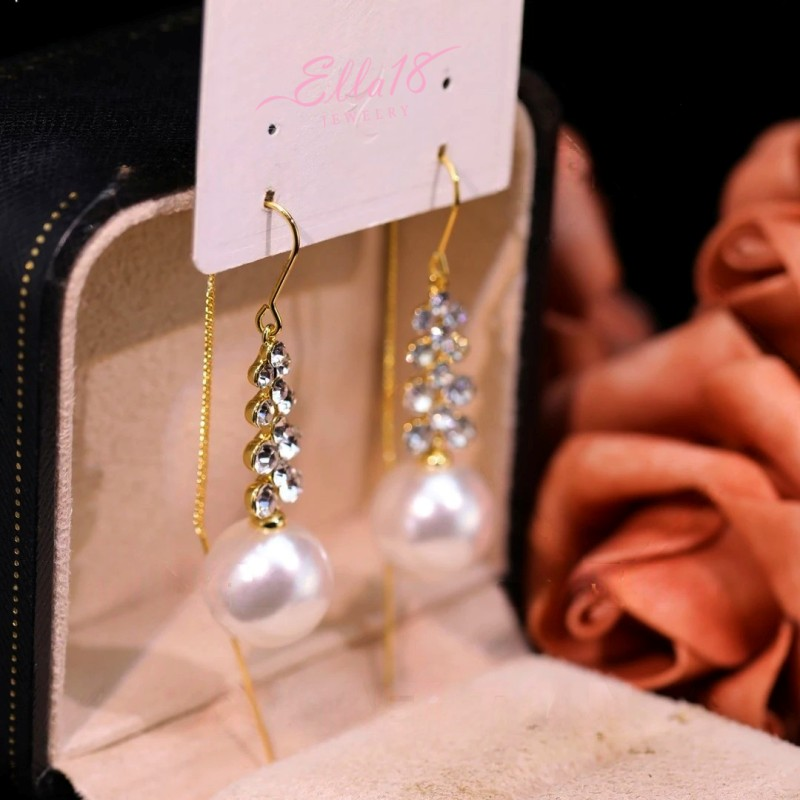 14K Gold-Plated Diamond Pearl Threader Earrings