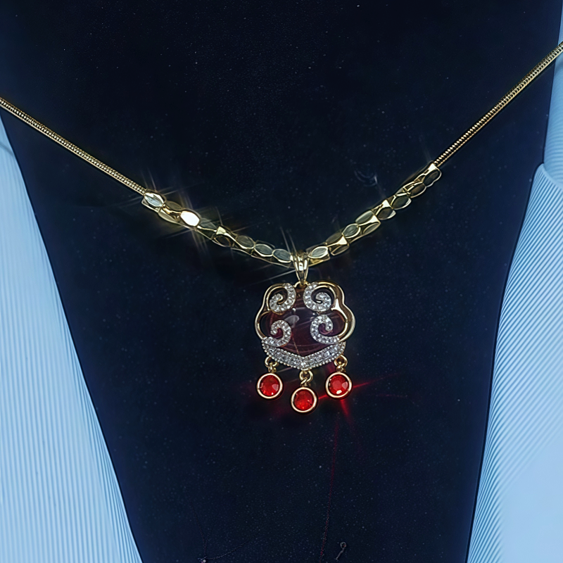 14K Gold-Plated Diamond Ruyi Lock Necklace