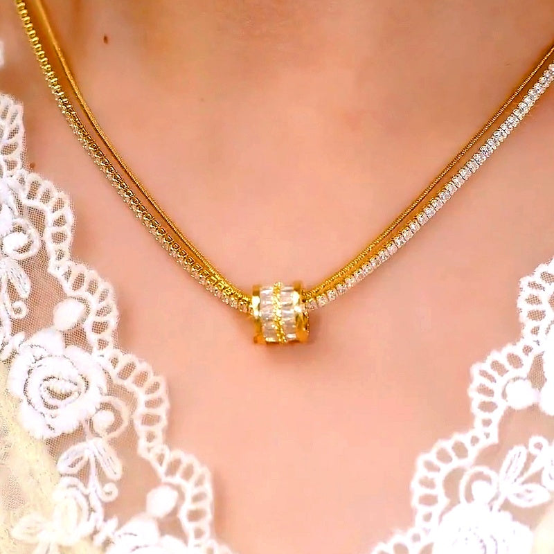 14K Gold-Plated Diamond Snake Bone Chain Necklaces