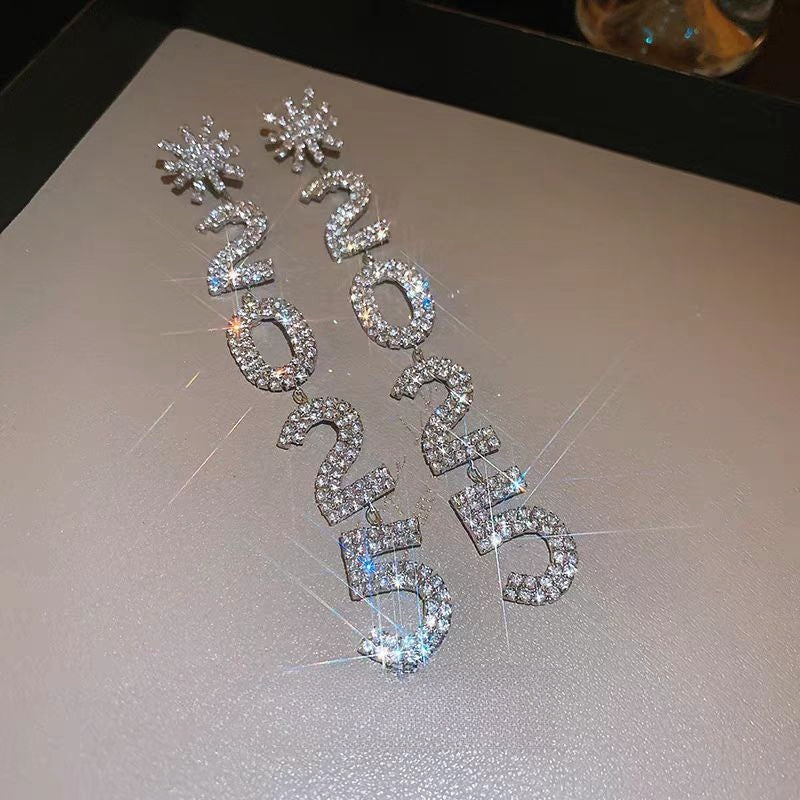 14K Gold-Plated Diamond Snowflake 2025 Digital Earrings