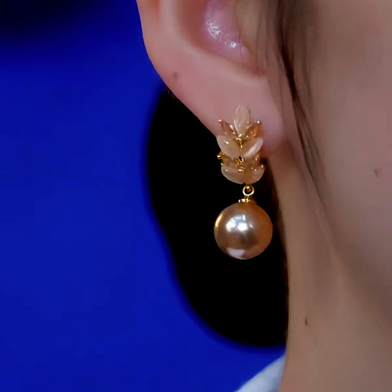 14K Gold-Plated Diamond Wheat Pearl Earrings