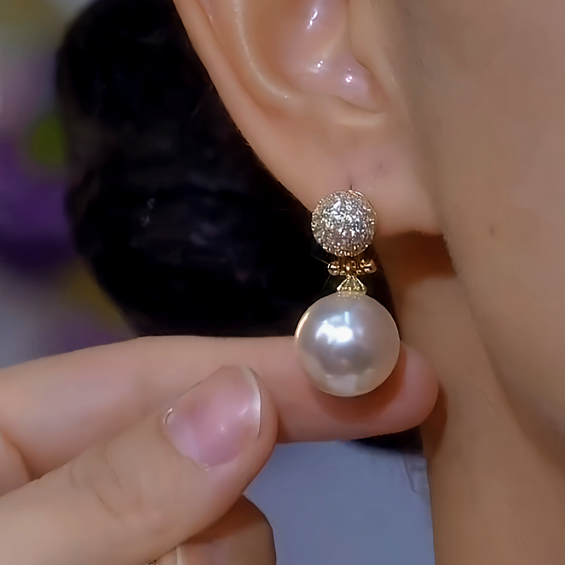 14K Gold-Plated Diamond White Pearl Earrings